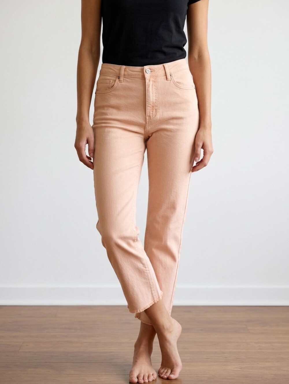J.Jill 18P Denim High Rise Straight Leg Crop Jeans Light Peach Raw Hem